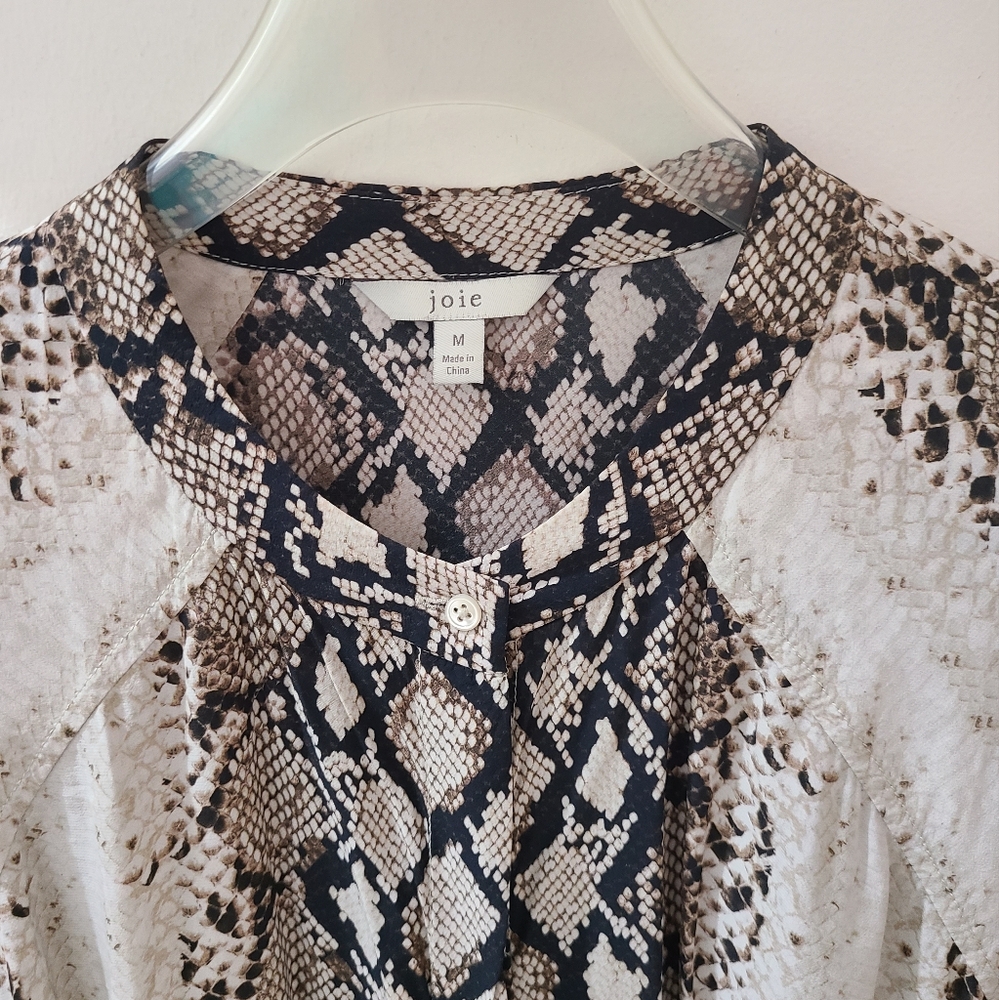 Joie Talin Brown & Cream Snakeskin Print Chiffon Blouse Sz M - Picture 6 of 16